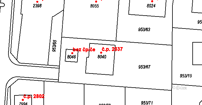 Cheb 2837 na parcele st. 8040 v KÚ Cheb, Katastrální mapa