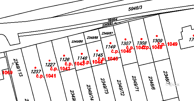 Hrušovany nad Jevišovkou 1045 na parcele st. 1145 v KÚ Hrušovany nad Jevišovkou, Katastrální mapa