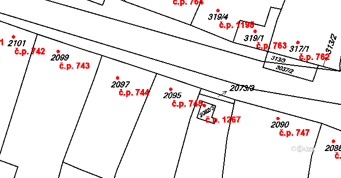 Miroslav 745 na parcele st. 2095 v KÚ Miroslav, Katastrální mapa