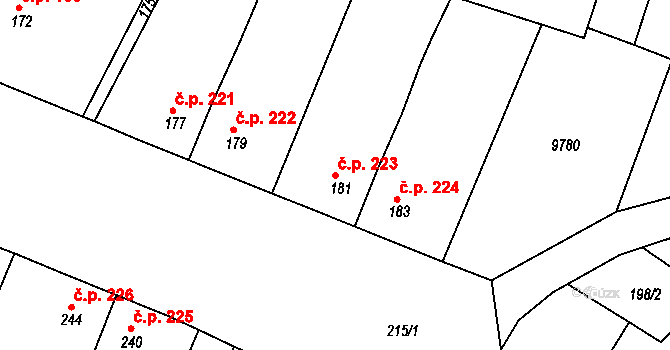 Oleksovice 223 na parcele st. 181 v KÚ Oleksovice, Katastrální mapa