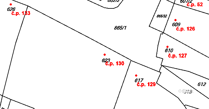 Šatov 130 na parcele st. 623 v KÚ Šatov, Katastrální mapa
