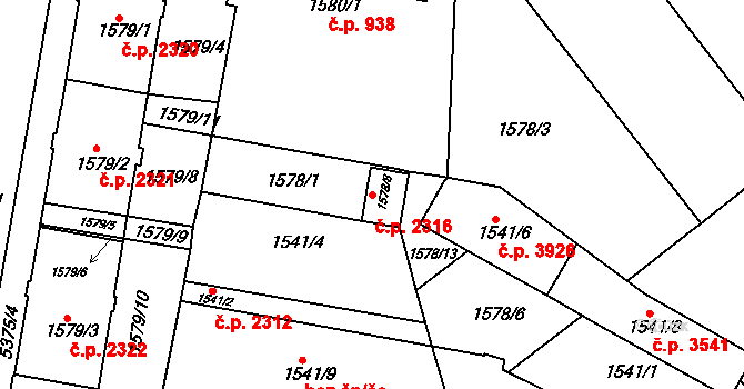 Znojmo 2316 na parcele st. 1578/8 v KÚ Znojmo-město, Katastrální mapa