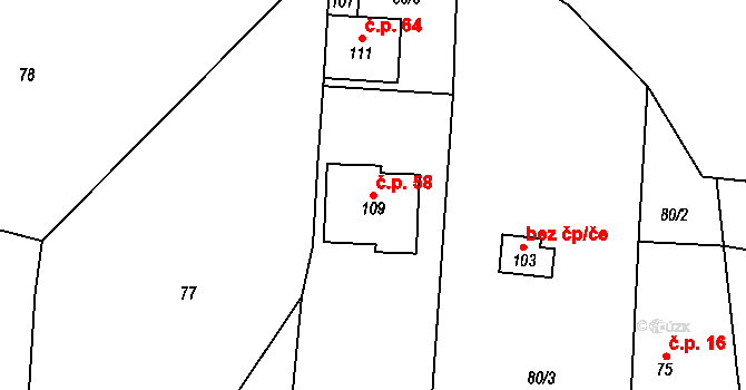 Přibyslavice 58, Vlkaneč na parcele st. 109 v KÚ Přibyslavice u Vlkanče, Katastrální mapa
