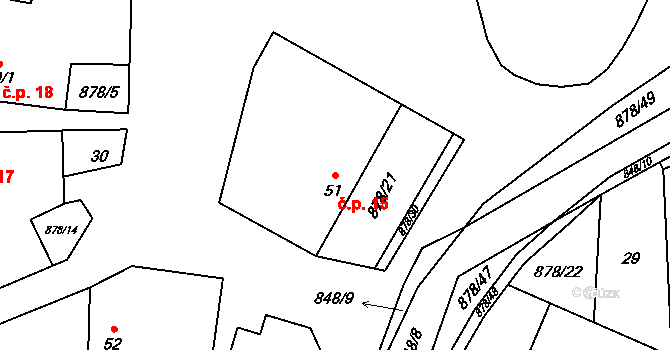 Opatov 15 na parcele st. 51 v KÚ Opatov u Jihlavy, Katastrální mapa