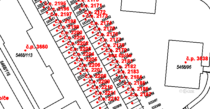 Jihlava 2179 na parcele st. 5333/57 v KÚ Jihlava, Katastrální mapa