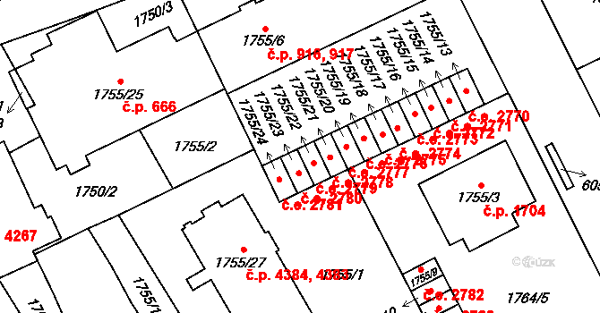 Jihlava 2779 na parcele st. 1755/22 v KÚ Jihlava, Katastrální mapa