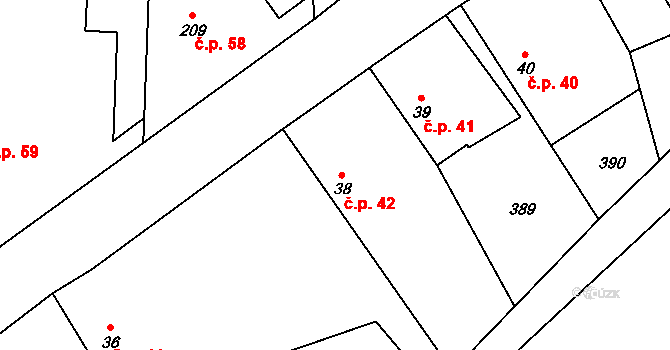Hasina 42, Rožďalovice na parcele st. 38 v KÚ Hasina, Katastrální mapa