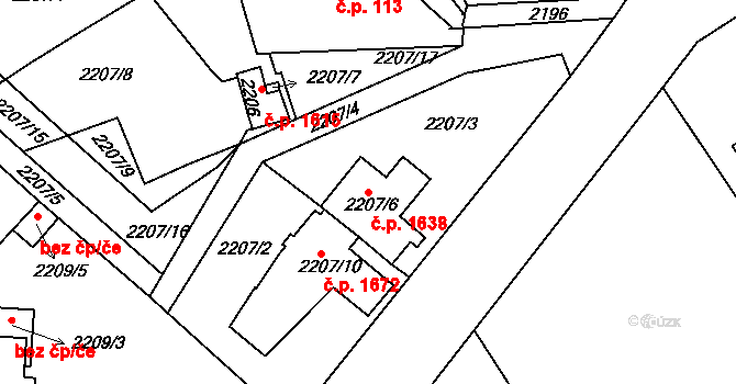 Roztoky 1638 na parcele st. 2207/6 v KÚ Roztoky u Prahy, Katastrální mapa