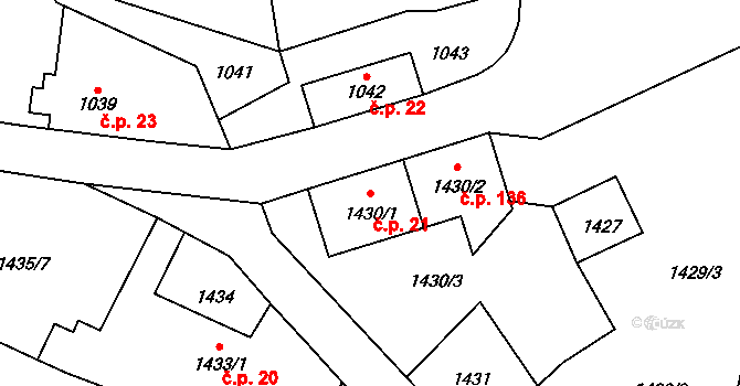 Doksy 21 na parcele st. 1430/1 v KÚ Doksy u Máchova jezera, Katastrální mapa