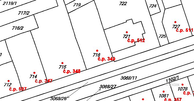 Lužice 349 na parcele st. 718 v KÚ Lužice u Hodonína, Katastrální mapa