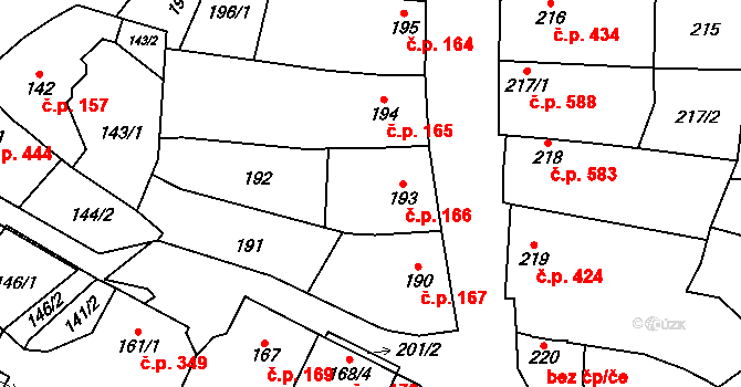 Dubňany 166 na parcele st. 193 v KÚ Dubňany, Katastrální mapa
