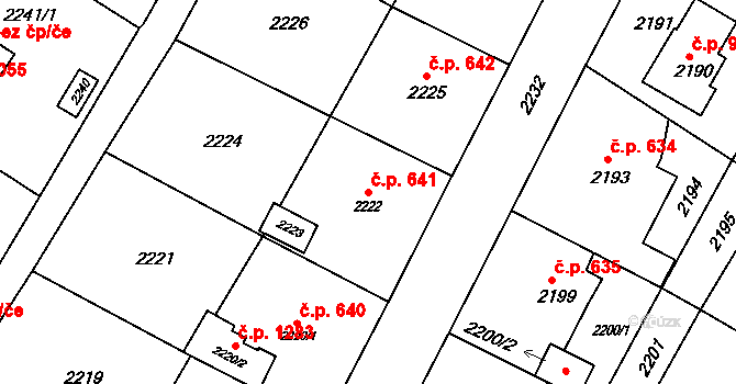 Rýmařov 641 na parcele st. 2222 v KÚ Rýmařov, Katastrální mapa