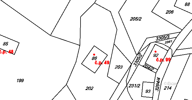 Roprachtice 49 na parcele st. 86 v KÚ Roprachtice, Katastrální mapa