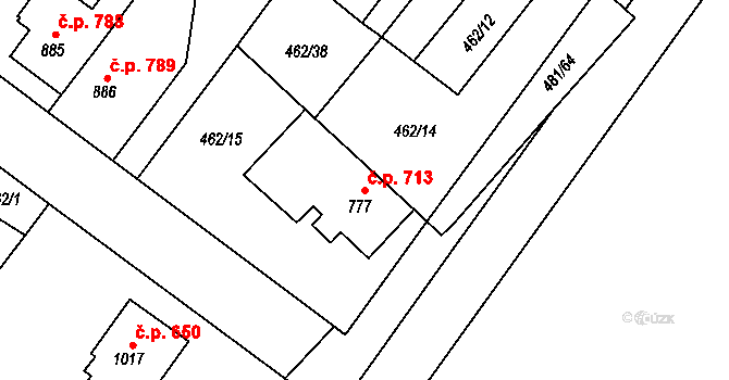 Třebechovice pod Orebem 713 na parcele st. 777 v KÚ Třebechovice pod Orebem, Katastrální mapa