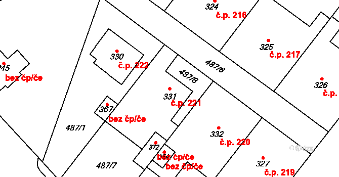 Příkazy 221 na parcele st. 331 v KÚ Příkazy, Katastrální mapa