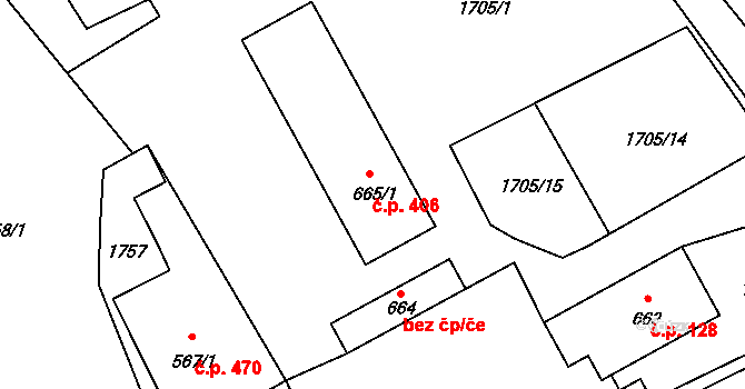 Skalice u České Lípy 406 na parcele st. 665/1 v KÚ Skalice u České Lípy, Katastrální mapa