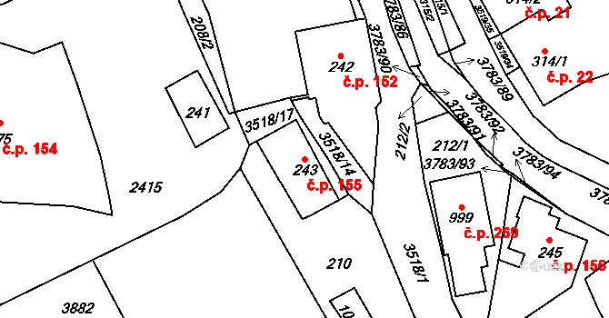 Cvikov II 155, Cvikov na parcele st. 243 v KÚ Cvikov, Katastrální mapa