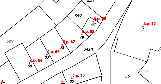 Podmoky 68 na parcele st. 79 v KÚ Podmoky u Městce Králové, Katastrální mapa