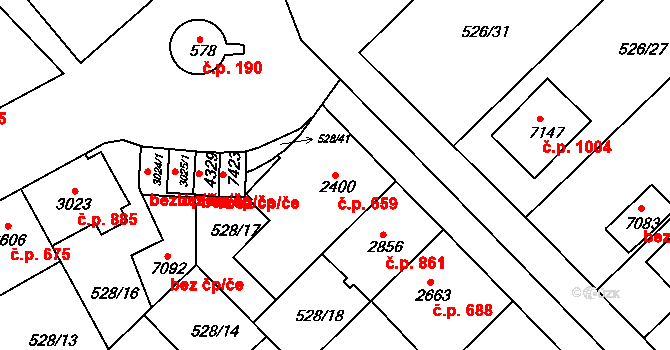 Borovina 659, Třebíč na parcele st. 2400 v KÚ Třebíč, Katastrální mapa