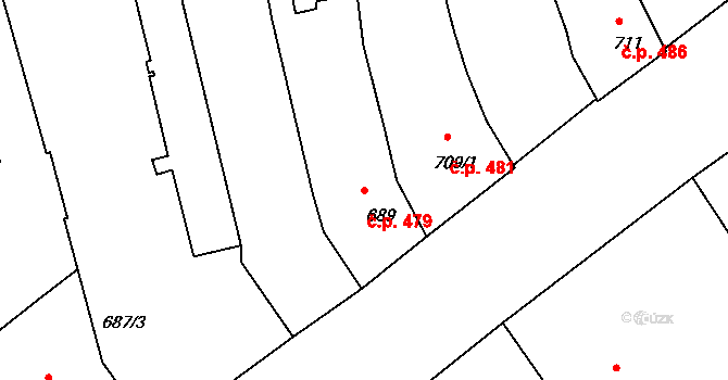 Zábrdovice 479, Brno na parcele st. 689 v KÚ Zábrdovice, Katastrální mapa