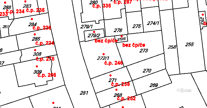 Komárov 246, Brno na parcele st. 272/1 v KÚ Komárov, Katastrální mapa
