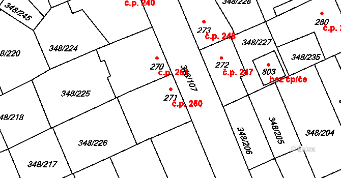 Černčice 250 na parcele st. 271 v KÚ Černčice u Loun, Katastrální mapa