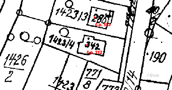 Šebetov 212 na parcele st. 342 v KÚ Šebetov, Katastrální mapa
