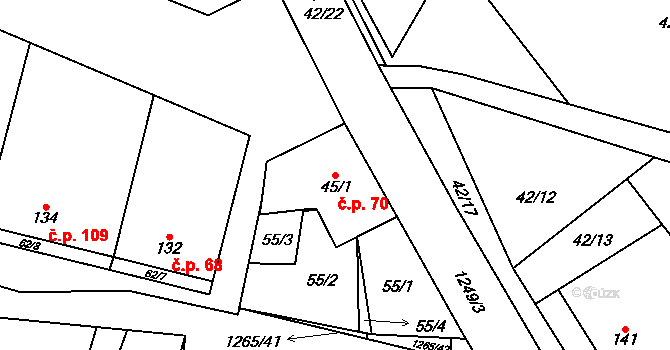 Černovice 70 na parcele st. 45/1 v KÚ Černovice u Kunštátu, Katastrální mapa