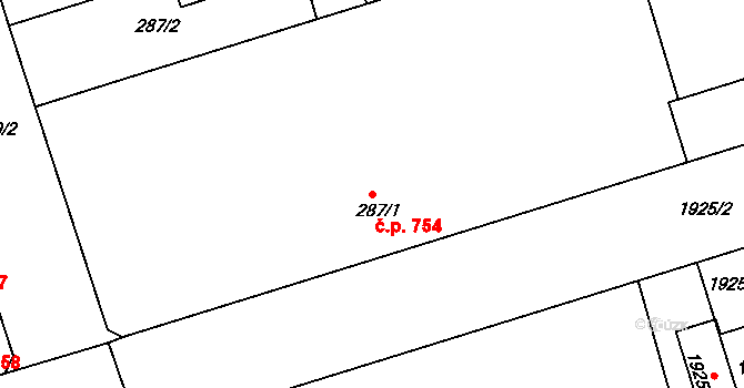 Trnovany 754, Teplice na parcele st. 287/1 v KÚ Teplice-Trnovany, Katastrální mapa
