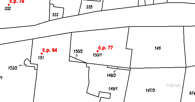 Kratonohy 77 na parcele st. 150/1 v KÚ Kratonohy, Katastrální mapa