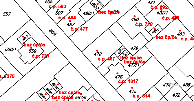 Sokolov 457 na parcele st. 478 v KÚ Sokolov, Katastrální mapa