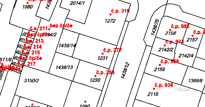Cheb 277 na parcele st. 1231 v KÚ Cheb, Katastrální mapa
