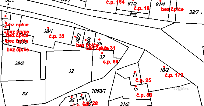 Veltrusy 66 na parcele st. 37 v KÚ Veltrusy, Katastrální mapa