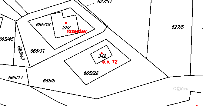 Kamenice 72, Dobšín na parcele st. 342 v KÚ Dobšín, Katastrální mapa