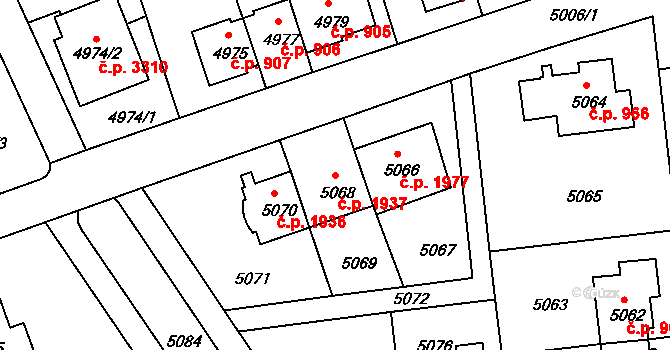 Záběhlice 1937, Praha na parcele st. 5068 v KÚ Záběhlice, Katastrální mapa