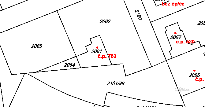 Chodov 753, Praha na parcele st. 2061 v KÚ Chodov, Katastrální mapa