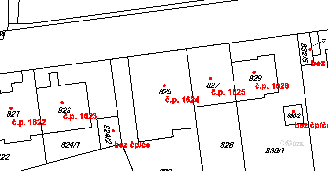 Dejvice 1624, Praha na parcele st. 825 v KÚ Dejvice, Katastrální mapa