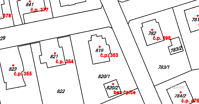 Nebušice 353, Praha na parcele st. 819 v KÚ Nebušice, Katastrální mapa