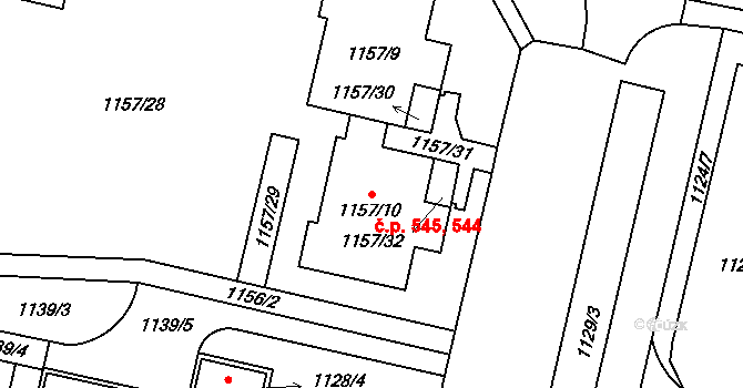 Troja 544,545, Praha na parcele st. 1157/10 v KÚ Troja, Katastrální mapa