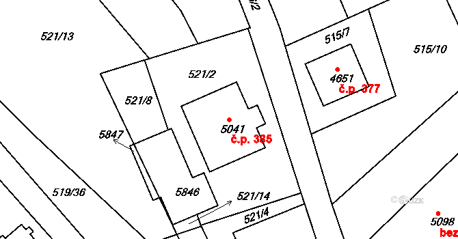 Dolní Předměstí 385, Trutnov na parcele st. 5041 v KÚ Trutnov, Katastrální mapa