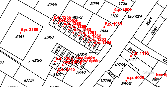 Hodonín 1262 na parcele st. 4368 v KÚ Hodonín, Katastrální mapa