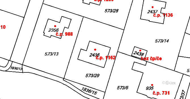 Vrchlabí 1162 na parcele st. 2436 v KÚ Vrchlabí, Katastrální mapa