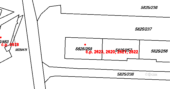 Česká Lípa 2620,2621,2622,2623 na parcele st. 5825/258 v KÚ Česká Lípa, Katastrální mapa