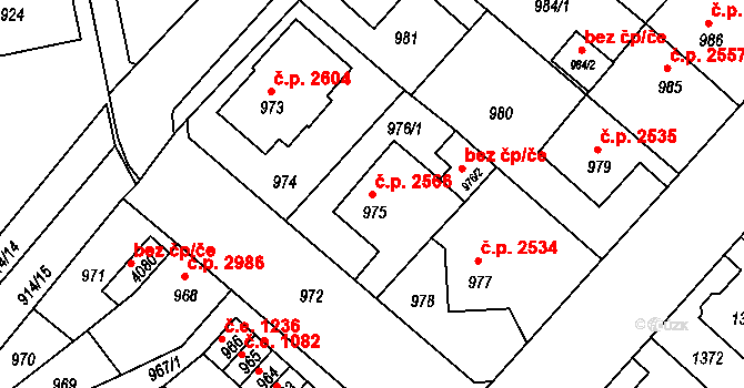 Chomutov 2566 na parcele st. 975 v KÚ Chomutov II, Katastrální mapa