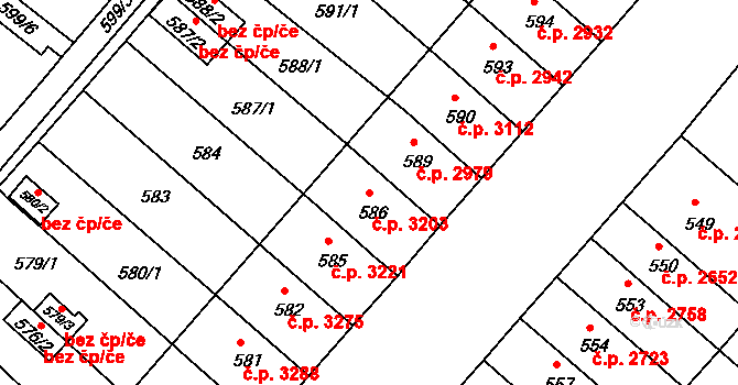Chomutov 3203 na parcele st. 586 v KÚ Chomutov II, Katastrální mapa