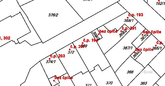 Újezdské Předměstí 194, Bílina na parcele st. 369 v KÚ Bílina-Újezd, Katastrální mapa