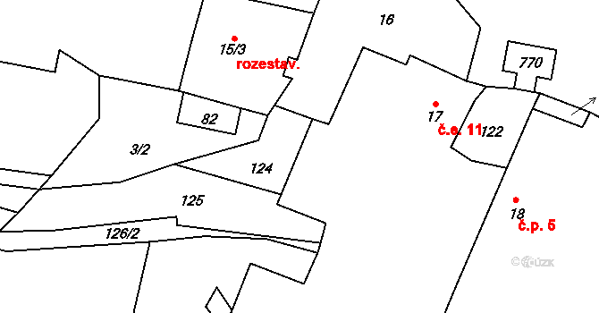 Robeč 11, Úštěk na parcele st. 17 v KÚ Robeč, Katastrální mapa