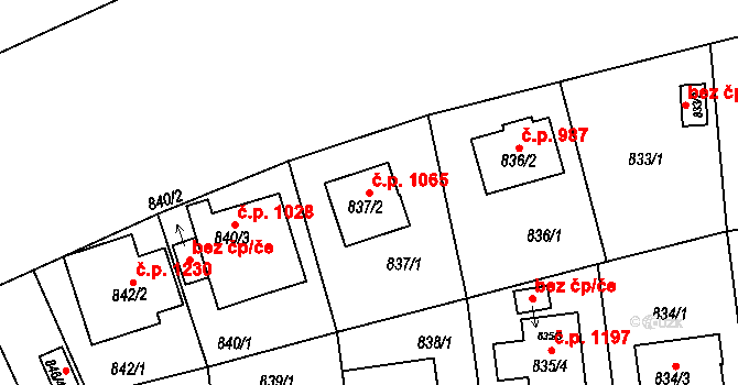 Skvrňany 1065, Plzeň na parcele st. 837/2 v KÚ Skvrňany, Katastrální mapa