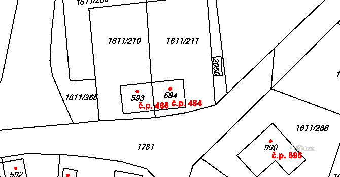 Rotava 484 na parcele st. 594 v KÚ Rotava, Katastrální mapa
