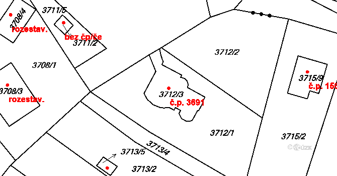 Znojmo 3691 na parcele st. 3712/3 v KÚ Znojmo-město, Katastrální mapa